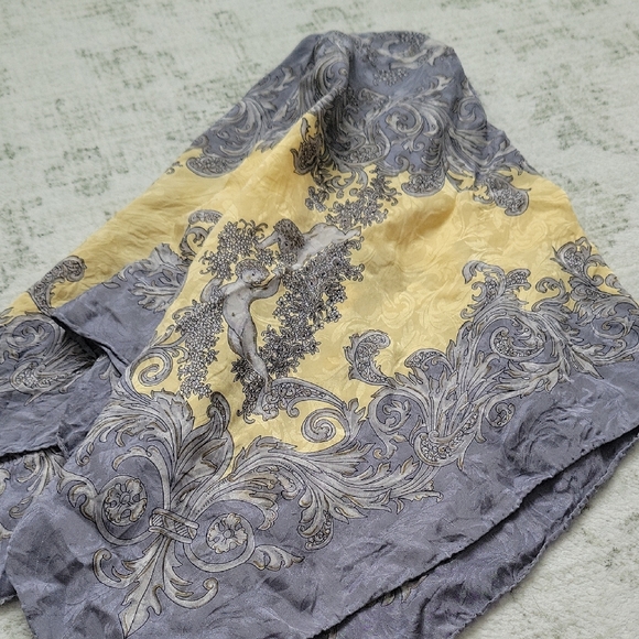 Italian Silk Elegant Gray and Yellow Scarf - Picture 7 of 9